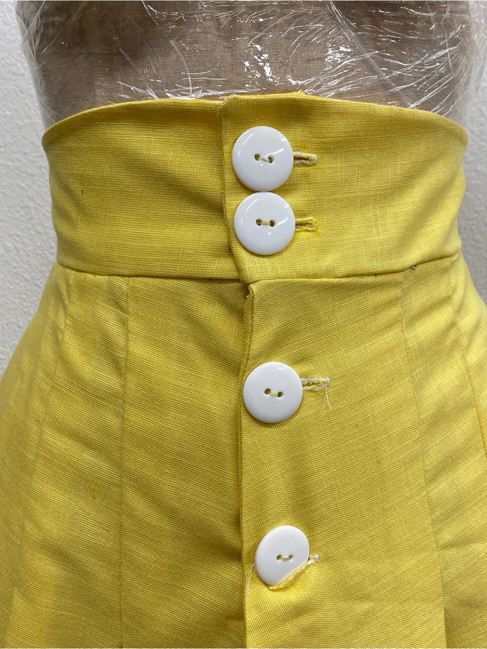 High-Waist Yellow Button-Front Skirt